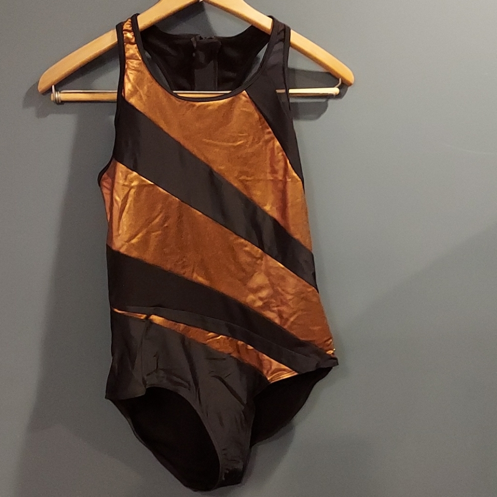 Nicole Miller Metallic Black Striped One piece Swimwear Size 10